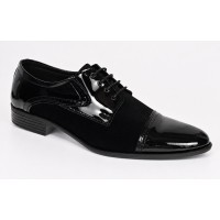Pantofi bărbați negri din piele naturală lac și velur – eleganți și rafinați GKR819LVN